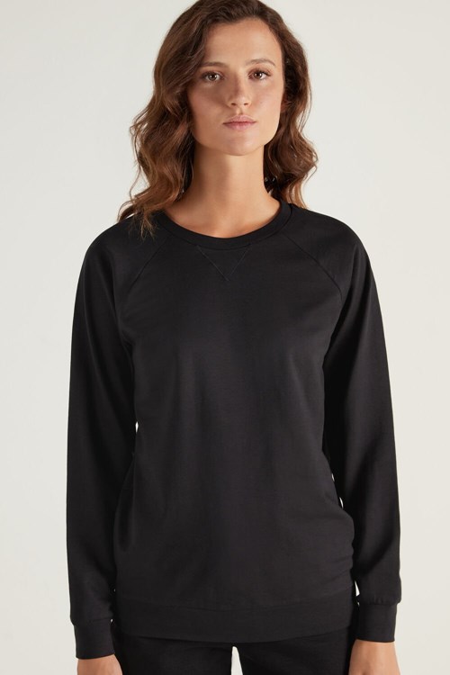 Tezenis 100% Bomull Basic Sweatshirt Svarta Svarta | DUSOB-1834