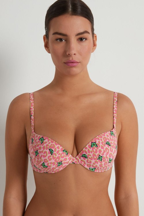 Tezenis Athens Push-Up Bra in Microfiber Animal Spotted Butterfly Print 297v | NOUPR-5107