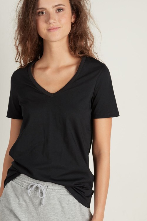 Tezenis Basic Bomull V-neck T-shirt Svarta Svarta | OGYVJ-3862