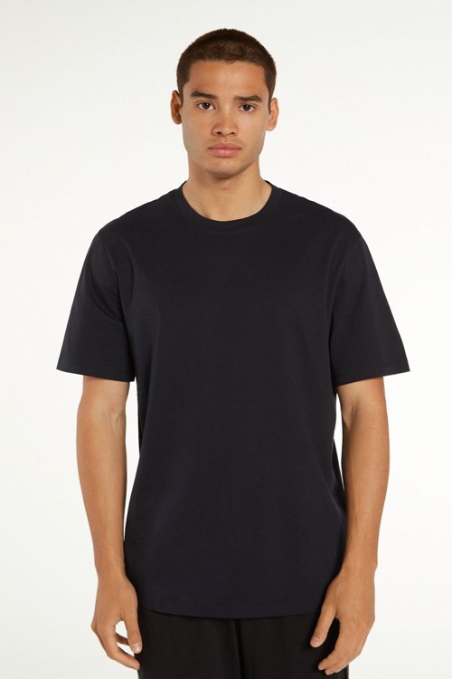 Tezenis Basic Loose Fitting Bomull T-shirt Blå Mörkblå | YIGVQ-7823