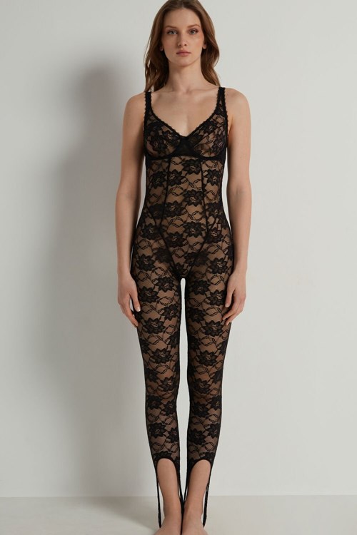 Tezenis Blooming Spets Balconette Jumpsuit Svarta Svarta | VGUFE-4230