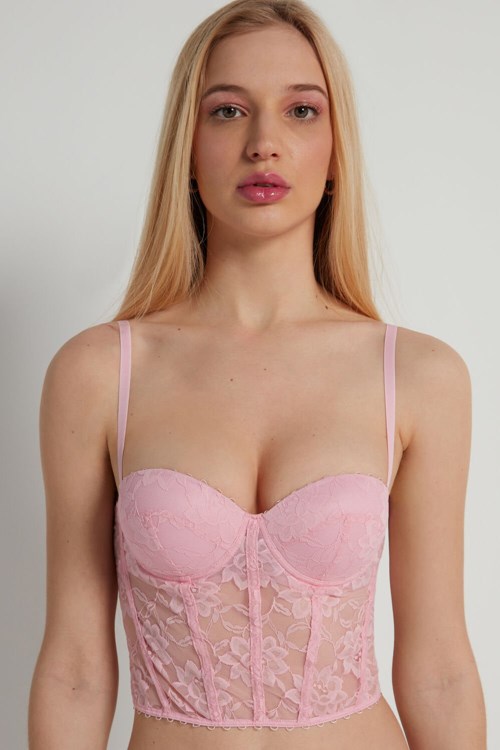 Tezenis Blooming Spets Bandeau Bra Top Rosa Rosa | LJSVN-7364
