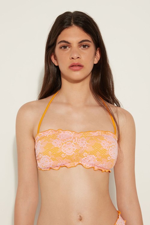 Tezenis Blush Spets Removable Padding Bandeau Bikini Top Rosa | MWNDC-1084