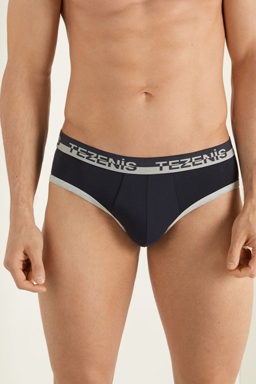 Tezenis Bomull Briefs with Logo Elastic Band Blå Mörk | GNOPQ-4279