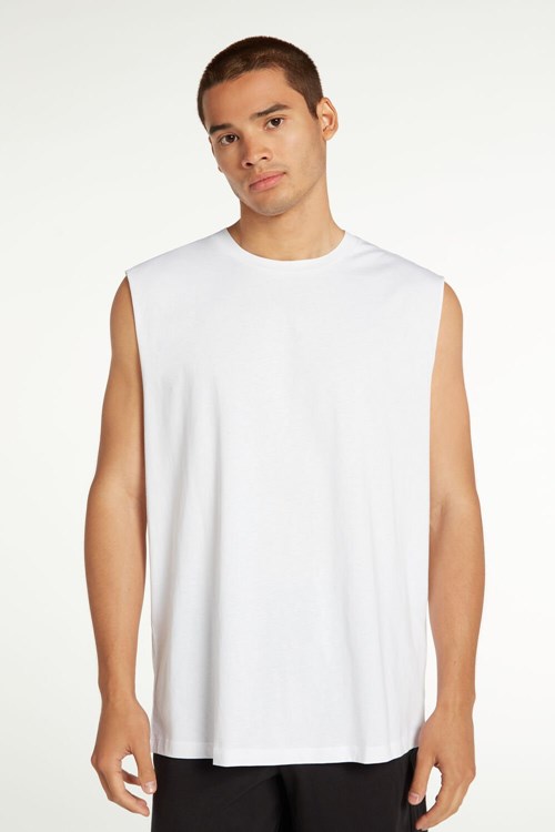 Tezenis Bomull Crewneck Tank Top Vita Vita | DIWYA-8134