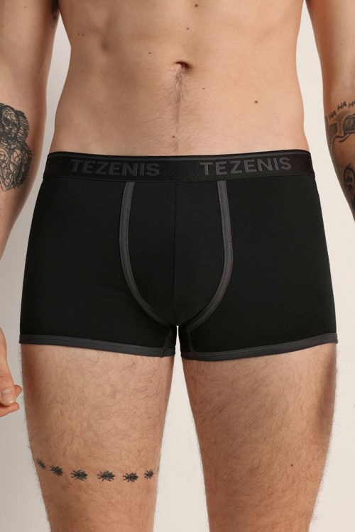 Tezenis Bomull Logo Boxer Briefs with Contrasting Edging Svarta | DFASQ-8123