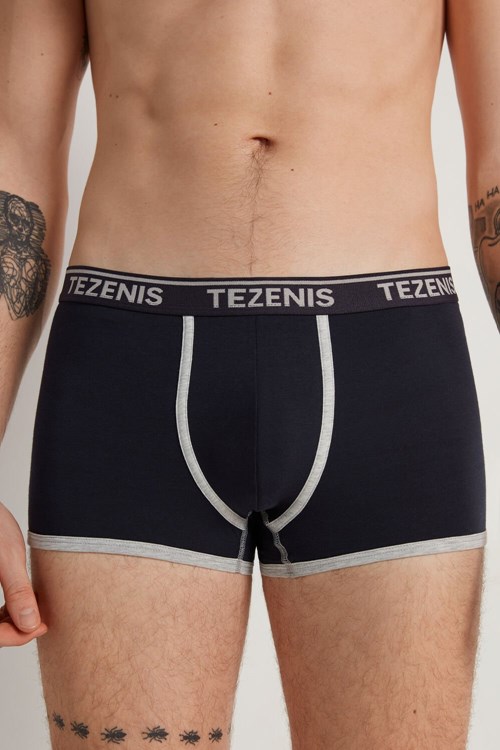 Tezenis Bomull Logo Boxer Briefs with Contrasting Edging Blå Mörk | RDPVU-7856