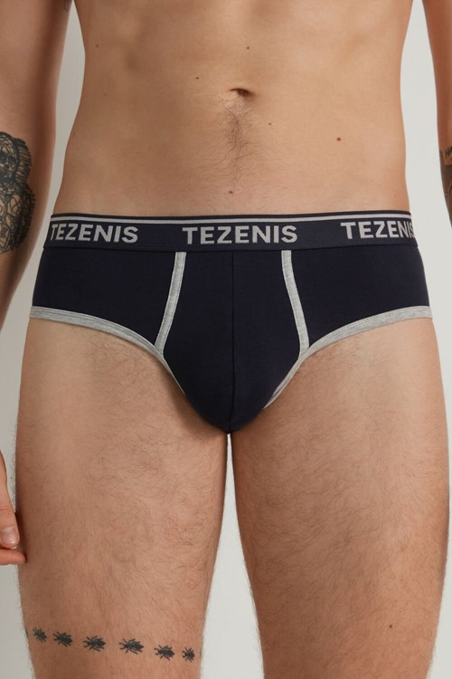 Tezenis Bomull Logo Briefs with Contrasting Edging Blå Mörk | TVLJD-8016