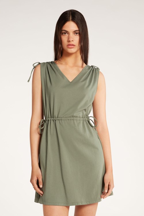 Tezenis Bomull Mini Klänning with Drawstring and Gathering Gröna Gröna | ORXIN-4876