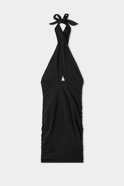 Tezenis Bomull Mini Klänning with Triangle Wrap Top Svarta Svarta | BYFCQ-2935