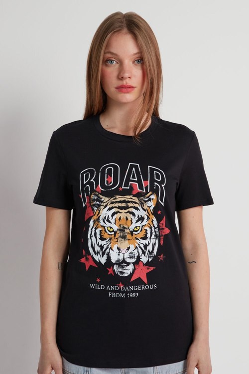 Tezenis Bomull Printed T-shirt Svarta Svarta | LGOCK-3791