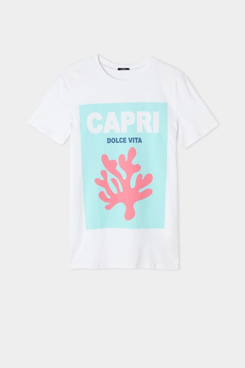 Tezenis Bomull Printed T-shirt Vita | HMGFE-5271
