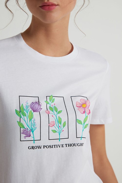 Tezenis Bomull Printed T-shirt Vita | JVLWD-1657