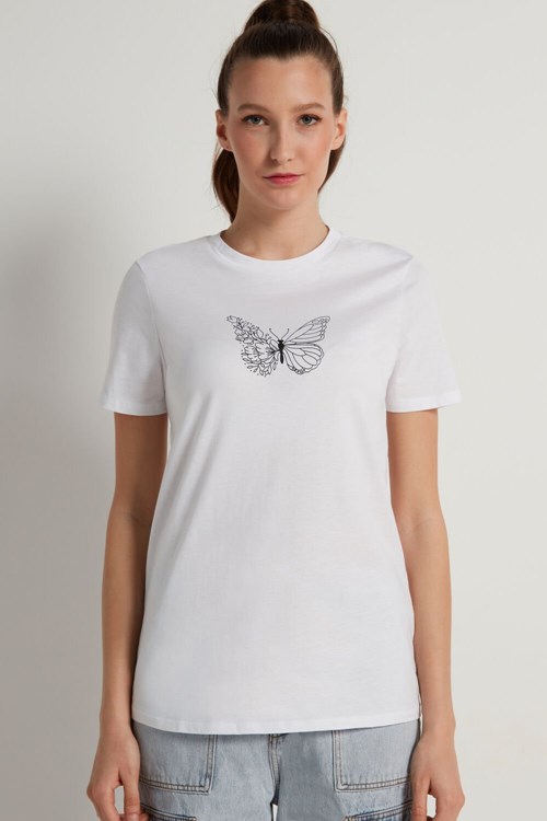 Tezenis Bomull Printed T-shirt Vita | WXPZQ-2054