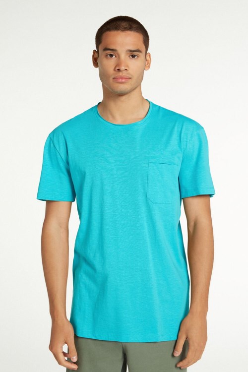 Tezenis Bomull T-Shirt with Breast Pocket Blå Turkos | BOWKE-5720