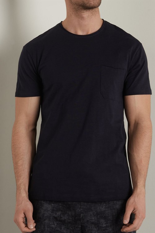 Tezenis Bomull T-Shirt with Breast Pocket Blå Mörkblå | DZIYS-8962