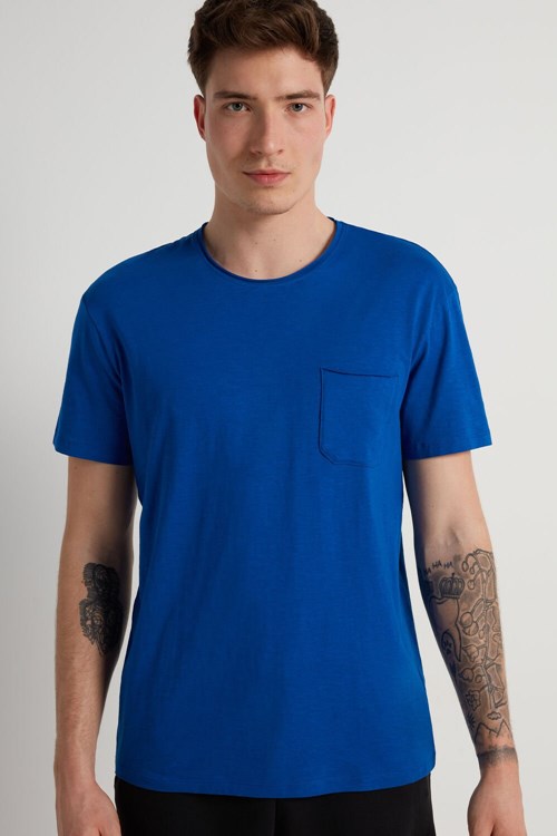 Tezenis Bomull T-Shirt with Breast Pocket Blå Mörkblå | OTBXE-5716