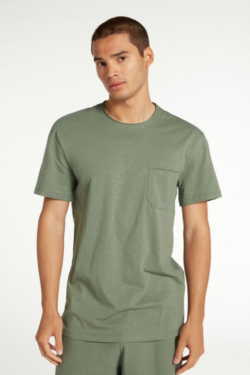 Tezenis Bomull T-Shirt with Breast Pocket Gröna Gröna | OULYT-7968