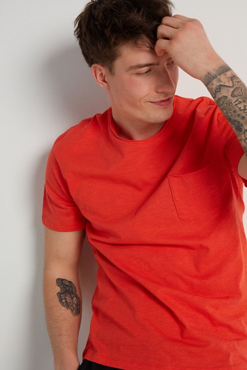 Tezenis Bomull T-Shirt with Breast Pocket Orange Mörkorange | RZFOE-0439