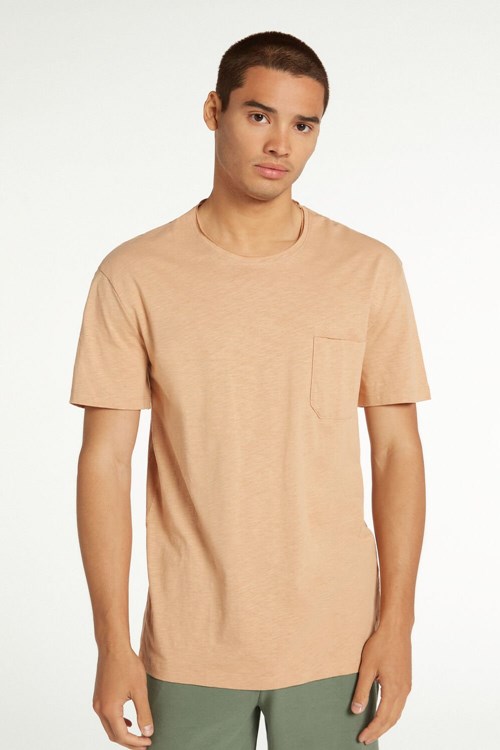 Tezenis Bomull T-Shirt with Breast Pocket Nude Desert 646v | YJEWV-7134