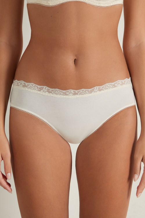 Tezenis Bomull and Recycled Spets Scalloped Trim Panties Grädde | IJLZM-5792
