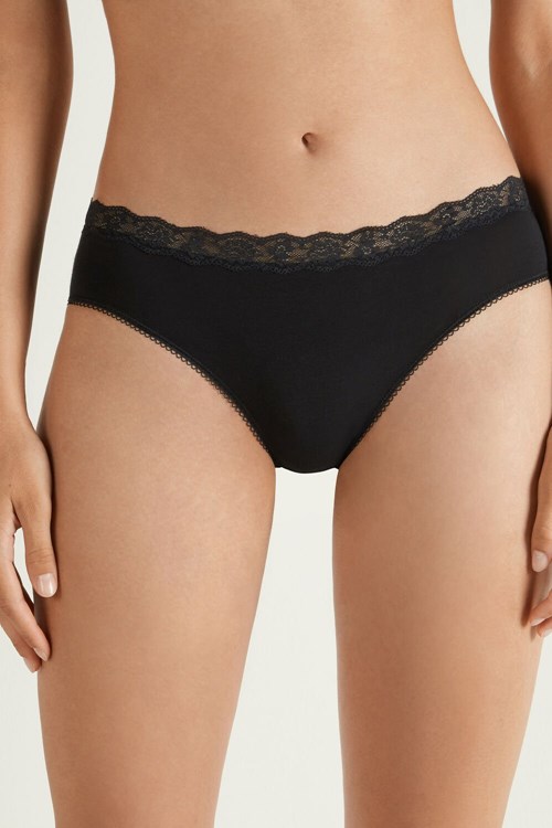 Tezenis Bomull and Recycled Spets Scalloped Trim Panties Svarta Svarta | KWIYJ-2496