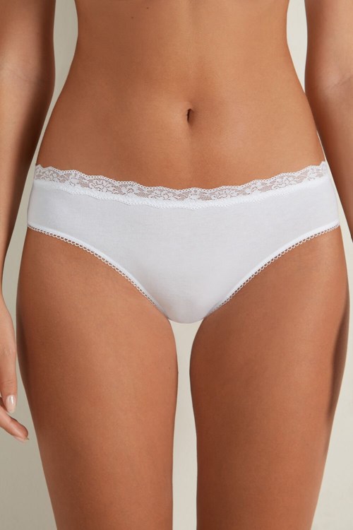 Tezenis Bomull and Recycled Spets Scalloped Trim Panties Vita Vita | NULFO-2580
