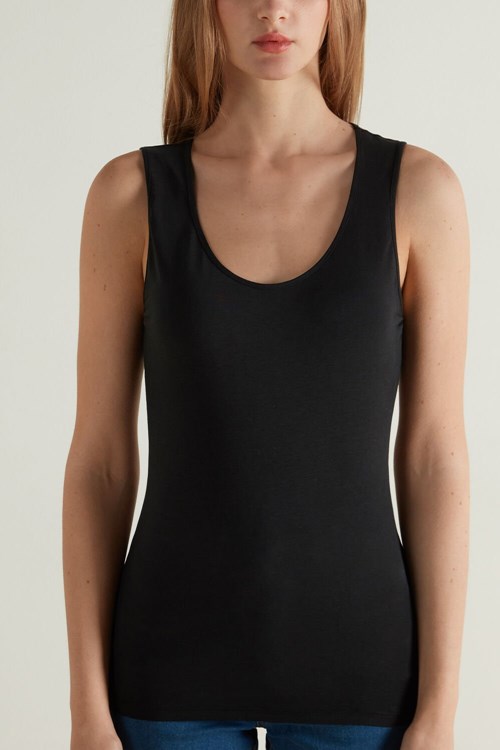 Tezenis Breda-Rem Round-Neck Bomull Camisole Svarta Svarta | BSTGP-0367