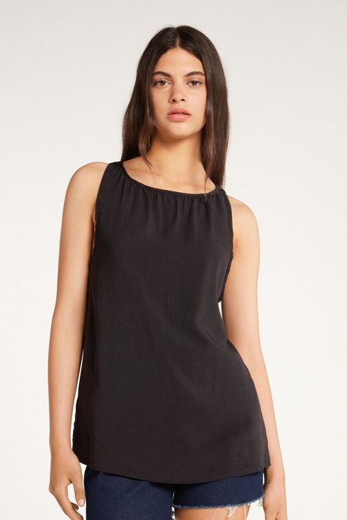 Tezenis Brushed Fabric Tank Top Svarta Svarta | XIYNJ-4716