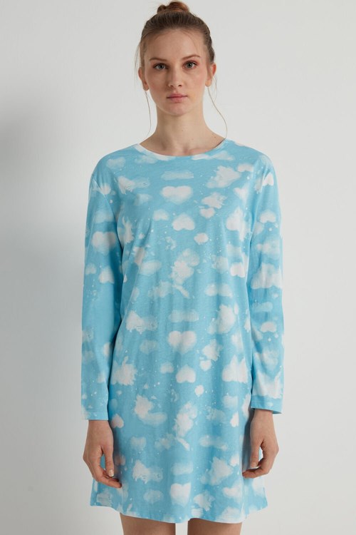 Tezenis Cloud Print Long Sleeve Nightgown Blå | LQNOW-2481