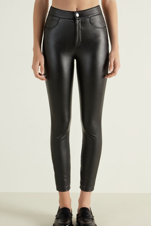 Tezenis Coated-Effect Thermal Pants with Five Pockets Svarta Svarta | PQMKY-9715