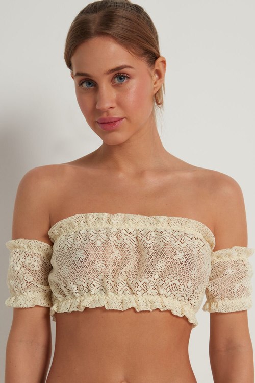 Tezenis Country Pointelle Bandeau Bra Top Ivory Ecru 265v | DRUQI-8642
