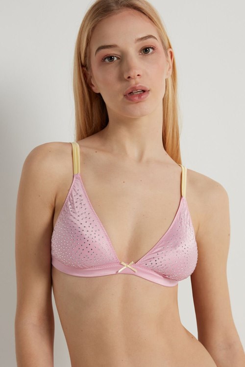 Tezenis Creamy Satin Triangle Bra with Rhinestones Rosa Rosa | SQKYA-4809