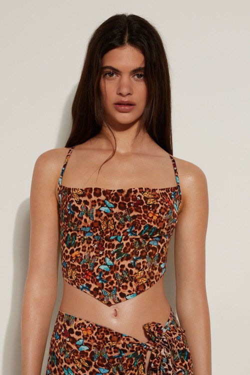 Tezenis Criss-Cross Viscose Fabric Crop Top Animal Animal-print Butterfly Print 573v | CKYRA-6281