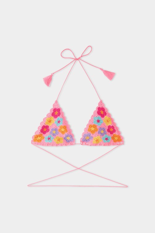 Tezenis Crochet Bouquet Triangle Bikini Top Rosa Fuchsia | FLUNR-6352