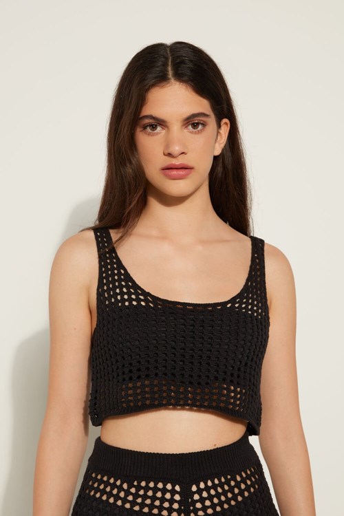 Tezenis Crop Top in Mesh Crochet Svarta Svarta | DRTAY-7238