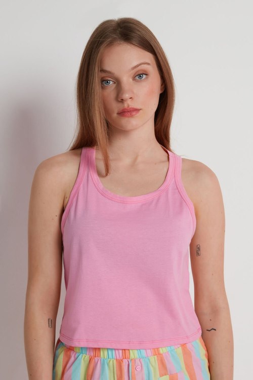 Tezenis Cropped Bomull Halter Tank Top Rosa Rosa | JHCDF-1807