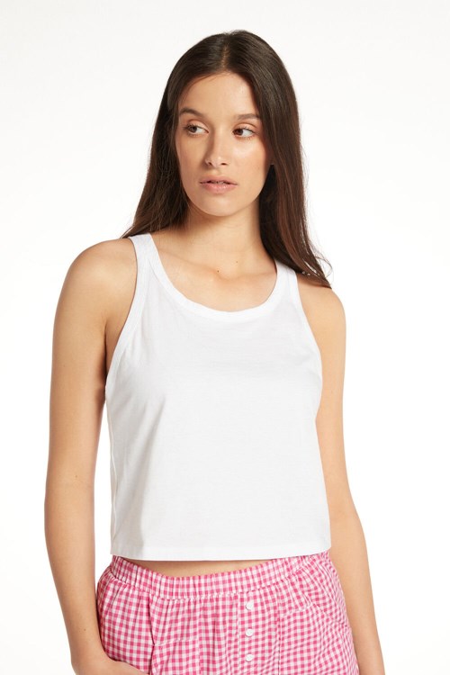 Tezenis Cropped Bomull Halter Tank Top Vita Vita | WNAPO-1623