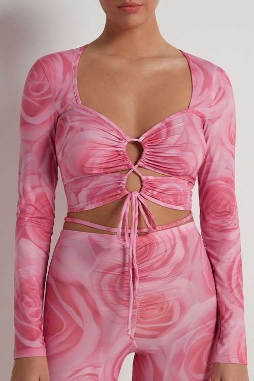 Tezenis Cropped Long-Sleeve Criss-Cross Top Rosa Rosa | TFVMW-7624