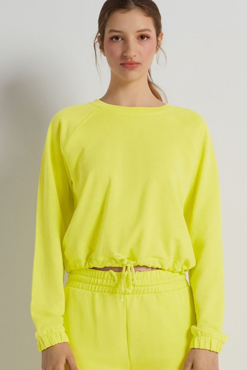 Tezenis Cropped Long-Sleeve Sweatshirt with Drawstring Gula Citron Gula | KSUNE-5374