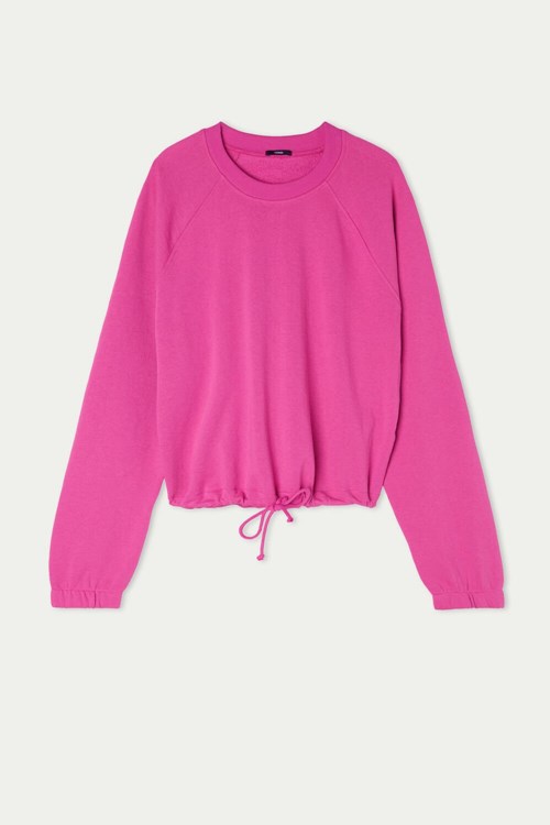 Tezenis Cropped Long-Sleeve Sweatshirt with Drawstring Rosa Fuchsia Rosa | WLSJP-4683