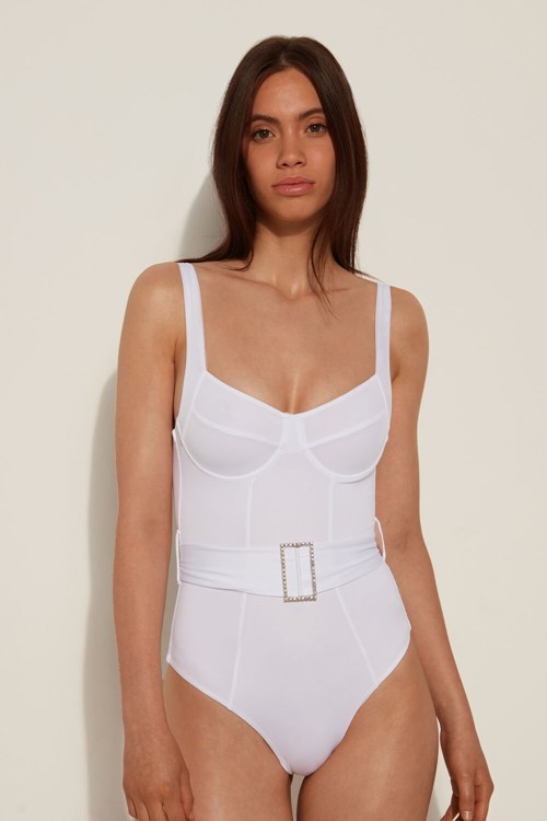 Tezenis Crystal Spännen One-Piece Swimsuit Vita Vita | HBFNV-5139