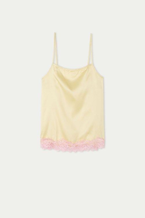 Tezenis Delicate Satin Cropped Tank Top Gula Rosa | PGKXH-4560