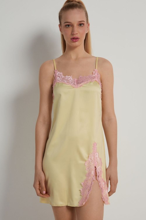 Tezenis Delicate Satin Slip with Slit Gula Rosa | UOHVT-0673
