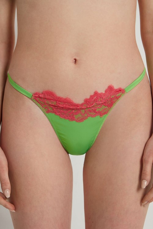 Tezenis Delicate Satin String String Gröna Rosa | TIOFE-0697