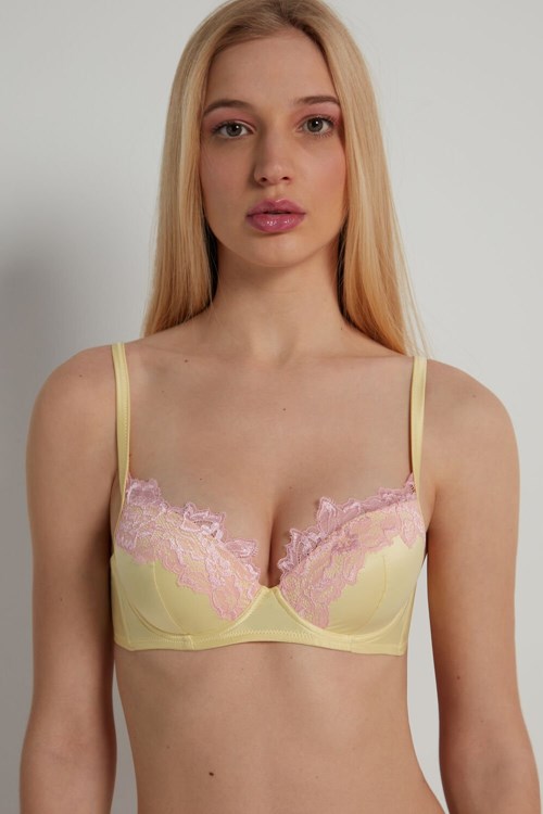 Tezenis Delicate Satin Wien Lightly Vadderad Balconette Bra Gula Rosa | RPZET-6942