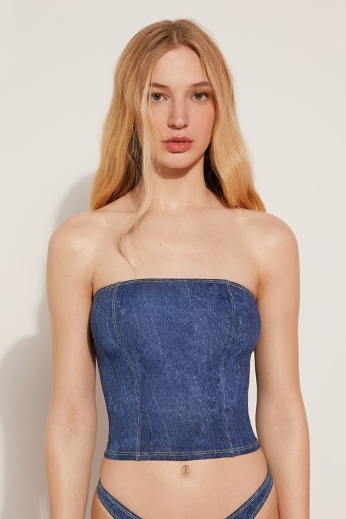 Tezenis Denim Bikini Tube Top Blå | RCOFM-3972