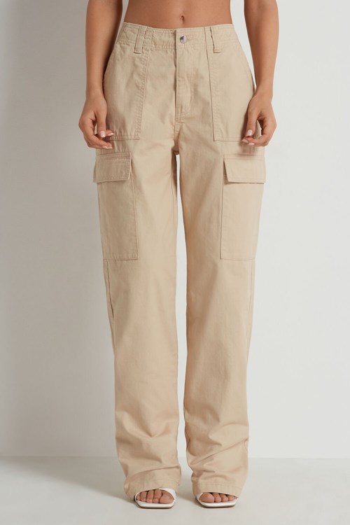 Tezenis Denim Cargo Pants Beige | WQLMG-1563