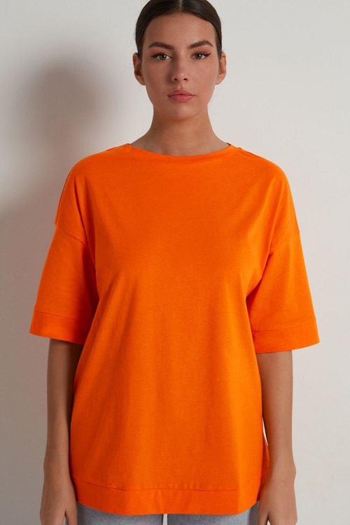 Tezenis Dropped Shoulder Bomull T-Shirt with Vents Orange | AYOKW-3642