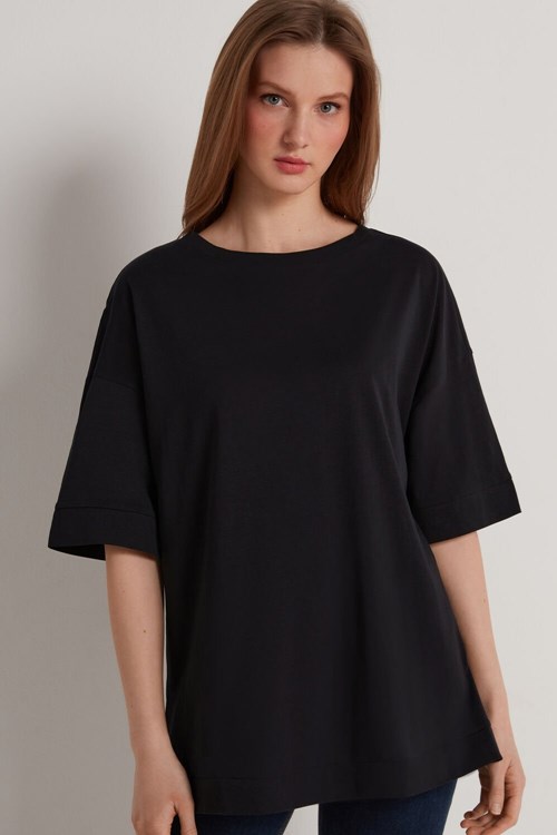 Tezenis Dropped Shoulder Bomull T-Shirt with Vents Svarta Svarta | LSJDT-9237